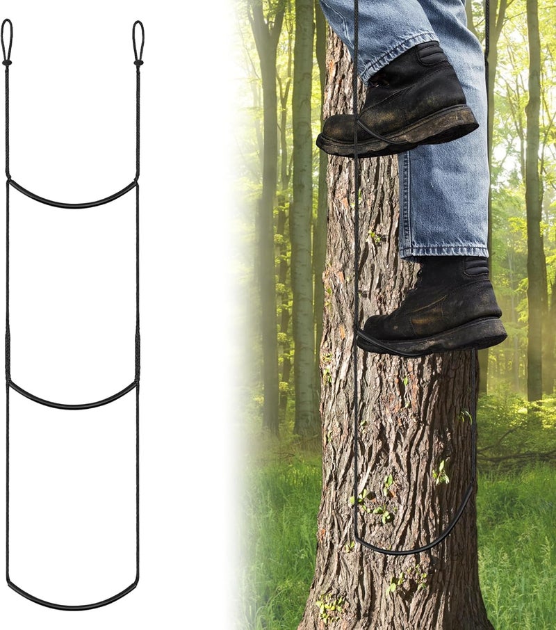 Anglekai 3-Step Climbing Aider for Hunting, 3-Step Climbing Stick Aider Rope Ladder for Tree Stand with 2 Adjustable Hook - Image 1